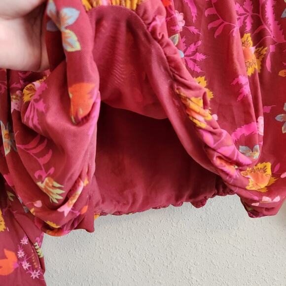 Free People Size Small Wildflower Honey Berry Floral Boho‎ Balloon Sleeve Blouse - Picture 8 of 12